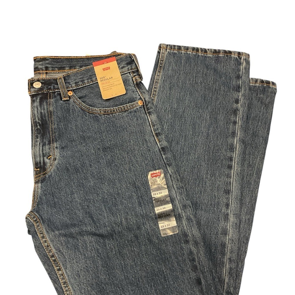 Levis 505 Regular Fit Straight Leg Mens Blue Denim Jeans 33x32 New With Tags